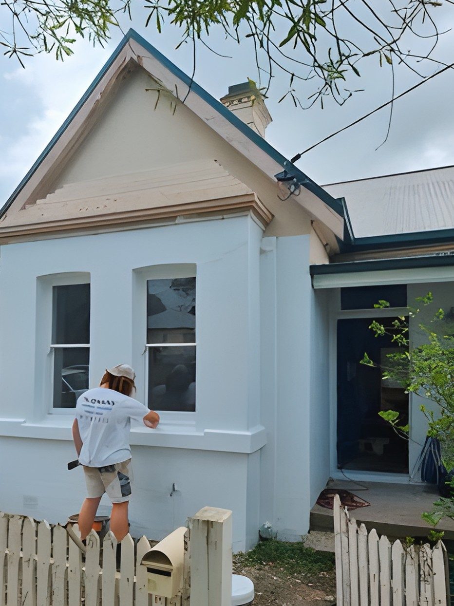 Andrew Lindner Painting repainting a rendered heritage facade